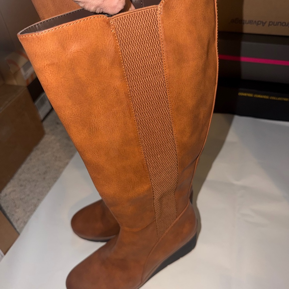 SOUL Naturalizer Tall Wedge Boots in Toffee Brown Wide Calf - Picture 10 of 12